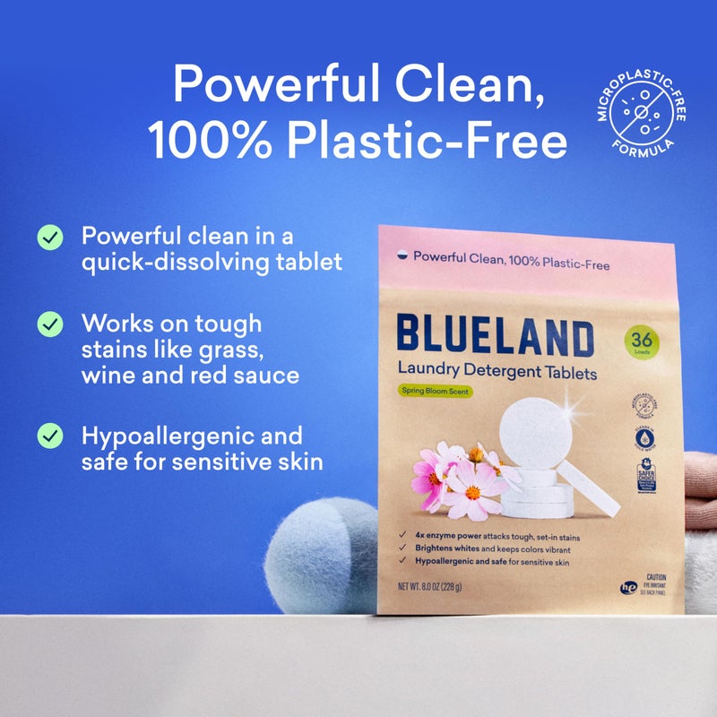 BLUELAND Laundry Detergent Tablets, 120 Count, Spring Bloom Scent, Plastic-Free Eco-Friendly Pods, Sheets, Liquid Alternative - Safe for Sensitive Skin, Gentle - Image 2